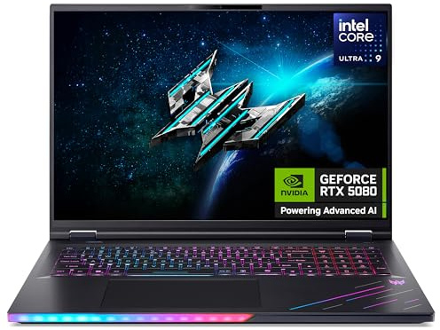 acer Predator Helios 18 AI PH18-73 Gaming Laptop - Intel Core Ultra 9 275HX, 32GB, 1TB Gen5 SSD, NVIDIA GeForce RTX 5080, 18 WQXGA 250Hz Mini LED, Windows 11, Black