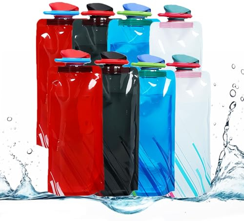 Yanghad Borraccia Pieghevole 700ML, 8 Pezzis Bottiglia D'acqua Pieghevole, Boccette Pieghevoli per Borraccia Sportiva, Borraccia Plastica con Moschettone per Viaggi, Escursionismo, Adventures
