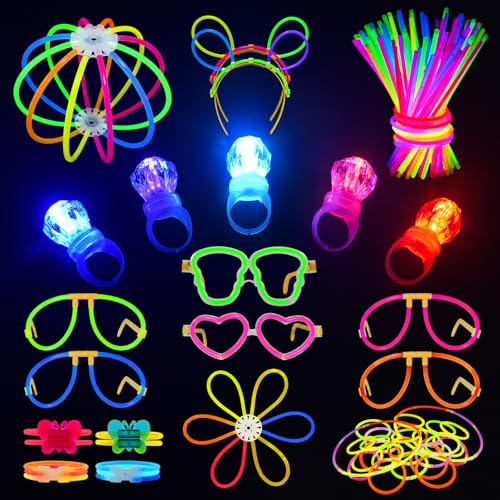 Segotendy Halloween Pulseras Luminosas Fluorescentes,233pcs Barras Luminosas con 5 Luces de Dedo y Accesorios,Varitas Luminosas para Neon Fiesta Cotillon Nochevieja 2026 Navidad Decoración Regalo