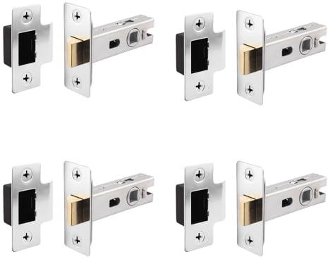 EAI Polished Chrome Tubular Door Latch, 76mm / 3 Inch, Pack of 4 | Internal Door Latches, For Left and Right Handed Doors, Adjustable Keep Prevents Rattling, Dust Box and Fixings Included