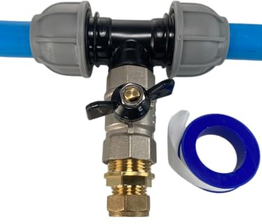 Water Supply Pipe tee Off Fitting with Butterfly Valve and Copper Pipe Connection,Suitable for 20mm or 25mm mdpe Water Pipe to fit 15mm or 22mm Pipe (25mm mdpe-15mm Copper)