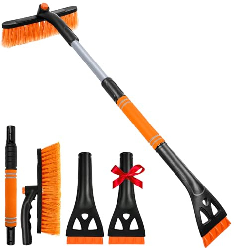 34 Extendable Ice Scrapers for Car Windshield 2-in-1 Snow Brush for Car Snow Scraper for Snow Scraper and Drush with Ergonomic Foam Grip for Cars Trucks SUV with 360° Pivoting Brush Head Orange 1PCS