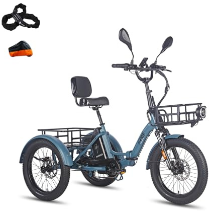 Fafrees F20 Mate Elektro-Dreirad | Klappbar, 48V Akku, 65Nm Motor | 20×3.0 Allwetterreifen, 180kg Lastenfähigkeit, Senioren-E-Bike (23.45Ah - mit Frontrahmen, Blauer Stil 6)