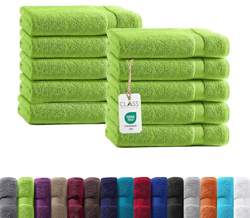 Class Home Collection Gästetücher 30x50 cm – 10er Set Frottee Gästehandtücher – Weich & saugfähig – 100% Baumwolle mit Aufhänger – Apfelgrün