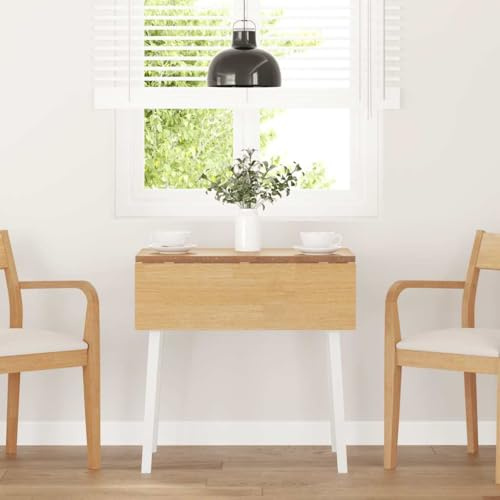 Teenpull Esstisch Weiß, Massivholz Gummibaum, Klappbar, Modernes Design, Platzsparend für Küche, Esszimmer, Wohnzimmer, Büro, Robuste Tischplatte, Pflegeleicht