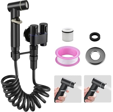 Lhdfyqt Kit Douchette WC, Une Entrée et Deux Sorties, Doubles Sorties et Doubles Interrupteurs, Équipé D'un Flexible de Douche de 2 m, aux Salles de Bains et Toilettes (Noir)