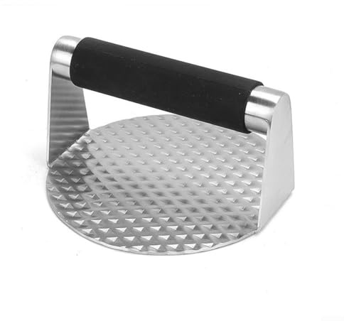 Heavy Duty Stainless Steel Burger Press 5 5 Inch Round with Heat Resistant Silicone Handle for Reducing Cooking Time and Improving Flavor
