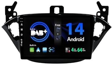 SXAUTO 『Built-in DAB』Android 14 IPS Autoradio Per Opel Corsa/Adam (2013-2019) - Senza fili CarPlay/Android Auto - 4G+64G - LED Camera + MIC - Fast-boot Volante 360-CAM - 2 Din 9 Pollici