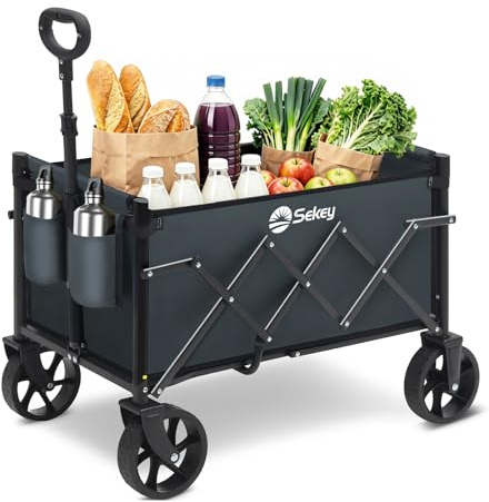 Sekey Carro Plegable 60L Carga/80KG Capacidad, Carrito Playa y Mango Ajustable，Compacto Ligero para Supermercado/Acampada Mini 4029, Gris Oscuro
