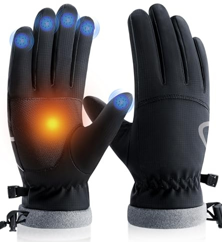 PULIOU Winter Waterproof Thermal Gloves for Men Women, Cold Weather Windproof Ski Snow Gloves with Touchscreen Fingers for Running Cycling Hiking Driving