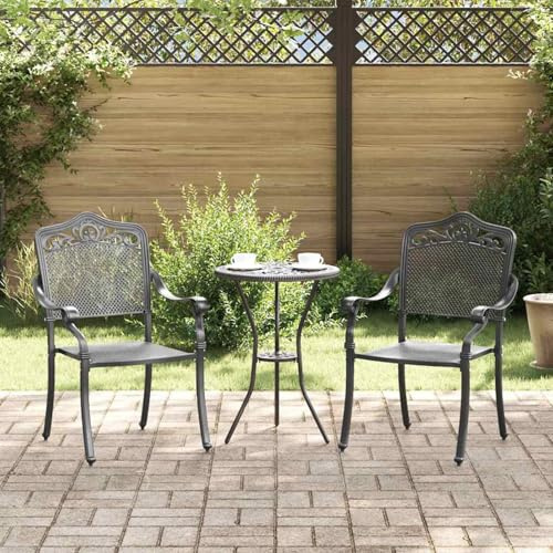 Gecheer Gartenstühle 2er Set Schwarz Gusseisen, Gartenmöbel Stapelstuhl Balkonstühle für Outdoor Garten Café Camping42002379