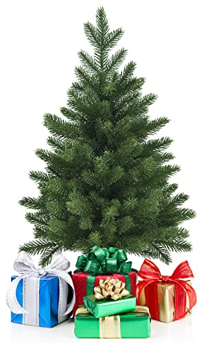 FANTASK Mini Künstlicher Weihnachtsbaum, Tisch Tannenbaum mit 50 Zweigen und Sockel, Christbaum Deko Ø40cm für Haus Büro, Dunkelgrün Ohne Beleuchtung
