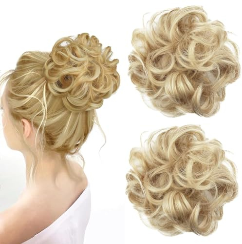 2 Stück Dutt Haarteil Mit Gummiband, Haarteile Für Dünnes Haar, Einfache Anwendung Für Schnelle Frisuren, Ideal Für Berufstätige Damen Mädchen (Schmutziges Blond)