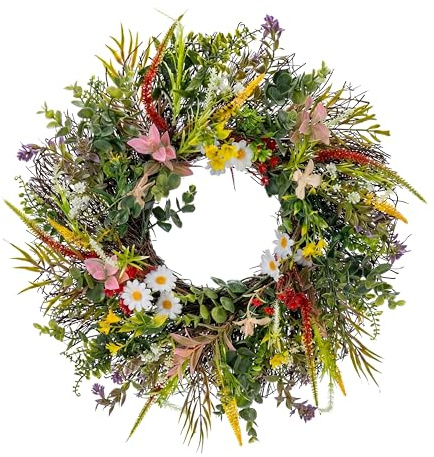 Daisy Wreaths for Front Door Decor, 20 Artificial Chrysanthemum Wildflower Wreath Decorations for Spring Summer Home Door Window Outside Wall Indoor Outdoor Porch and Birthday Wedding Party