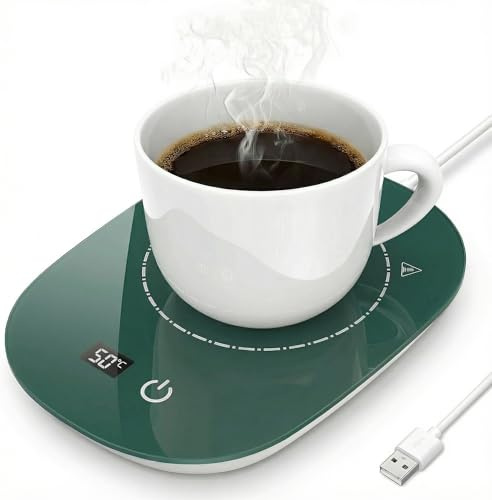 Coffee Mug Warmer for Desk USB Charging with 3 Temperature Settings and Display Drink Warmer for Desk Office Home Plug in Heating Coffee Milk Tea Cocoa Cake Egg tart Gifts(Green）