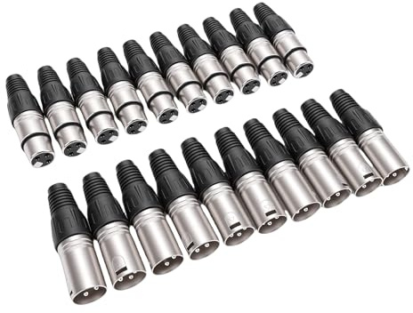 GEERYZHE 20PCS XLR Solder Connectors - 10 Male & 10 Female Zinc Alloy Audio Plugs for Professional Microphone Cables, High Conductivity Low Noise Sound Equipment Accessories (Silver Universal)
