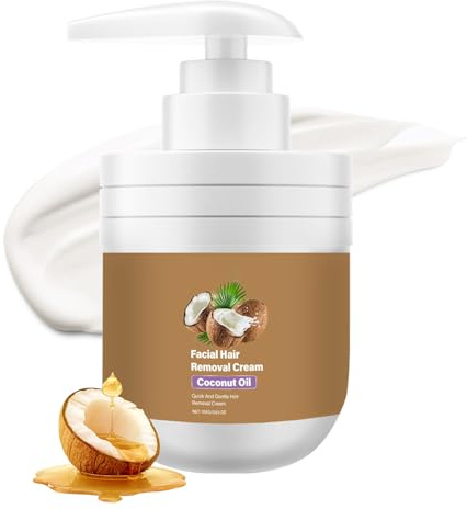 Crème à l'huile de noix de coco pour l'épilation du visage, crème d'épilation naturelle, douce et efficace pour les lèvres supérieures et les joues, épilation apaisante et réparatrice