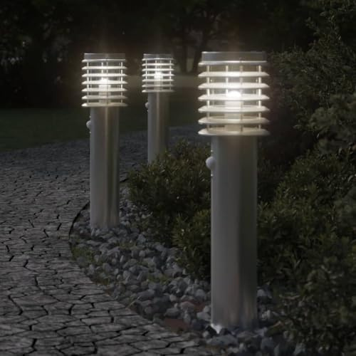 Edelstahl Wegeleuchte 60 cm mit PIR-Bewegungsmelder, IP44 Stehleuchte Silber für Außen, Gartenleuchte mit Diffusor für gleichmäßiges Licht, automatische Beleuchtung für Garten