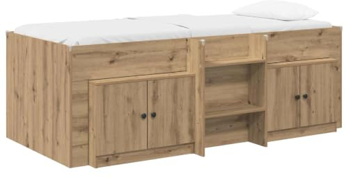 vidaXL Loft Bettgestell mit Schrank 3 STK. Artisan-Eiche Holzwerkstoff