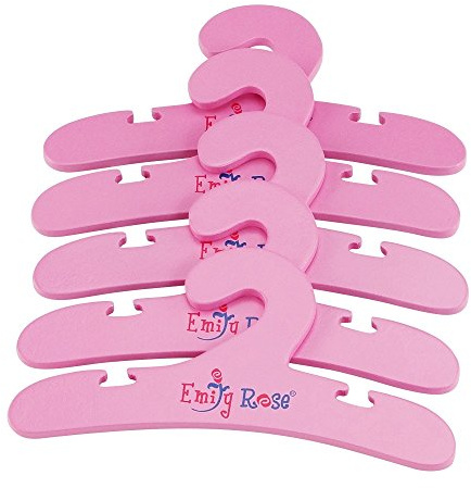 Emily Rose 18 Inch Doll Clothes Hangers 5-Pack Pink Wooden | Closet Organizer Compatible with American Girl and Our Generation Doll Clothing | 18” Wardrobe Furniture Accessories | USA Brand