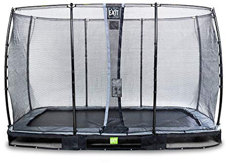 EXIT Toys Elegant Rechteckiges Bodentrampolin - 244x427cm - Mit Economy Sicherheitsnetz & Fußschutzsystem - Rostfrei - Wasserbeständig - Einfache Montage - Bodentrampolin Garten - Schwarz