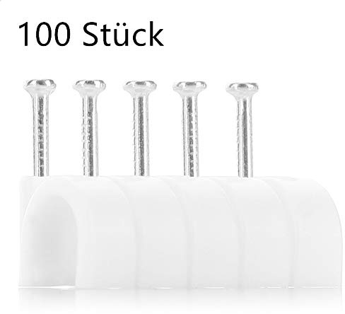 JBSTK 100 Stück Kabelschelle 10mm - weiß - 100stk.Kabelklemmen Kabelclips Kabelhalter (10mm Runde)