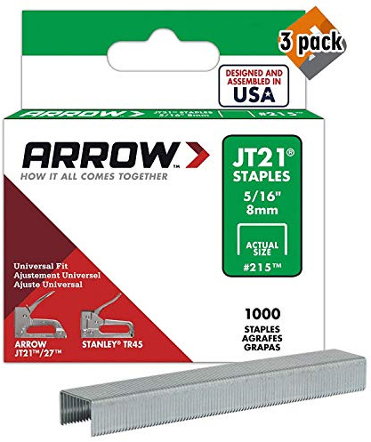 Arrow Fastener 215 Genuine JT21/T27 5/16-Inch Staples, 1,000-Pack - 3 Pack