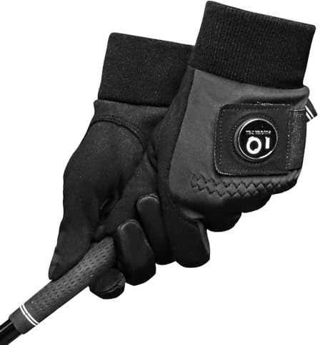 FINGER TEN Gants De Golf Hiver Hommes Chaud avec Marqueur De Balle Valeur De Paire， Gant Durable Confortable par Temps Froid Coupe-Vent Impermeable Noir Taille S M ML L XL (1 Pair-M)