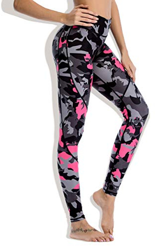 Chisportate Spalding Capri Leggings for Women Pink Camouflage Pattern Printed Training Athlete Gym Exercise Pants