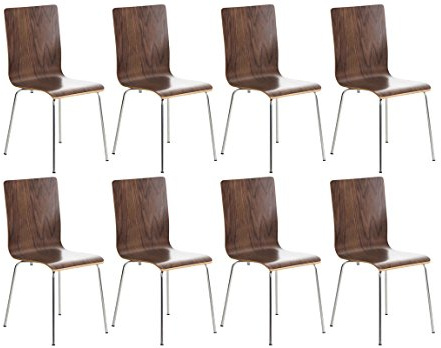 CLP 8er-Set Wartezimmerstuhl Pepe mit ergonomisch geformten Holzsitz und Metallgestell I 8X Konferenzstuhl erhältlich, Farbe:walnuss
