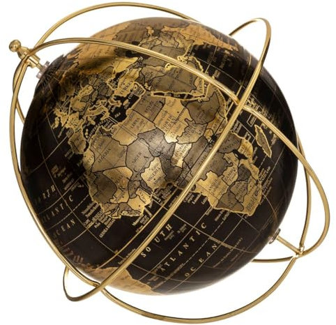 Globus Deko Schwarz Gold - Vintage Mini Globus - Design Schreibtisch, drehbar, Metall, Durchmesser 25 cm