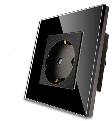 CNBINGO Glas Schuko Steckdose unterputz, Einzelsteckdose Schwarz, Wandsteckdose einfach mit Glasrahmen