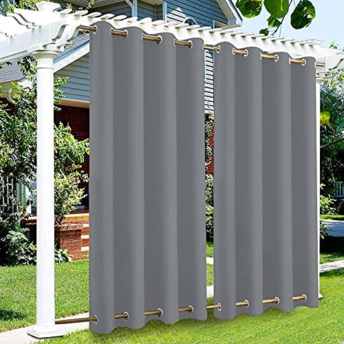 RDJSHOP Outdoor Vorhang mit Ösen Oben und Unten, Wetterfest Blackout Vorhänge für Terrasse Uvschutz Sonnenschutz Aussenvorhang Sichtschutz, 1 Stück,Hellgrau-B213xH183cm