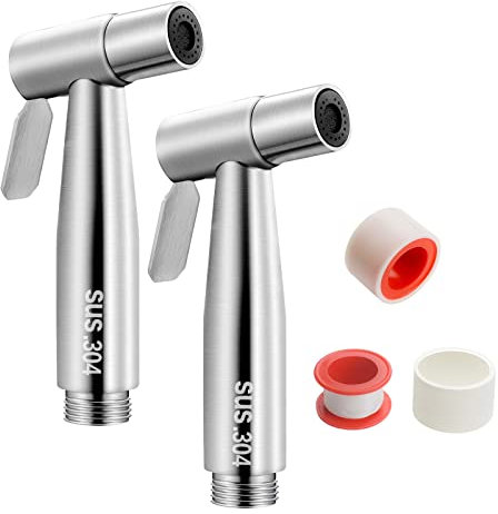 GZkushi Lot de 2 douchettes pour bidet WC avec tête de pulvérisation en acier inoxydable 304 pour salle de bain hygiénique, papier toilette, nettoyage des couches, avec bande en téflon