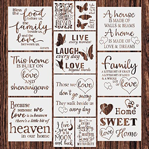 OOTSR 12 Stück Inspirierende Wort Schablonen, Kunststoff Wiederverwendbare DIY Vorlagen für Scrapbooking, Fenster Möbel Holz Wanddeko, 30.5 x 30.5 cm & 15 x 21 cm