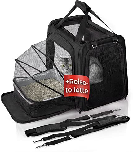 YOU DECIDE MUNICH Katzen-Transportbox Mit Katzenklo, Transport-Tasche für Große Katzen, Tragetasche Mit Katzentoilette, Faltbare Box für Autoreise, CAT'S Premium Suite LX Schwarz