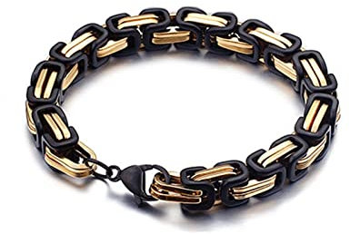 Daesar Bettelarmband Edelstahl Schwarz Gold 20CM, Königsarmband Breit 5MM mit Karabinerverschluss Armbänder Männer Charms Freundschaftsarmband