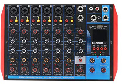 HMTE Mesas de Mezcla de Estudio, Consola portátil de 8 Canales Mezclador de Audio Digital + 48 V de alimentación Admite conexión BT/USB/MP3 para grabación de música Red de DJ Transmisión en Vivo