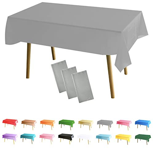3 Stück Tischdecke Rechteckig Silber Party Tischdecke,137 * 274cm Tischdecke Papierrolle Einweg Tischdecke aus Kunststoff,wasserdichte Ölbeständig Tischdecken für Picknick,Geburtstags,Hochzeiten