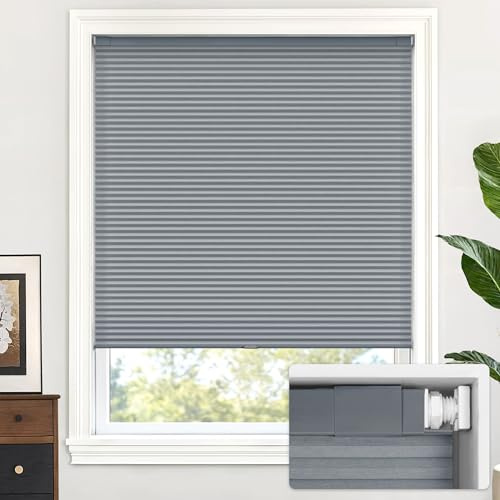 LazBlinds Jalousie, schnurlos, zellular, für Fenster, kein Werkzeug, kein Bohren, Lichtfilterung, Polyester, für Fenstergröße 91 x 122 cm (B x H), Dunkelgrau | Lichtfilternde Wabenblenden, Wärmedämmung, Geräuschreduzierung, Blendschutz, Jalousien für Fenster