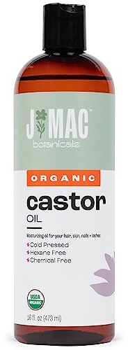 J MAC BOTANICALS Organic Castor Oil, Cold Pressed (16 oz) BPA Free, hexane free, for face, skin, eyelashes, Certified USDA Organic