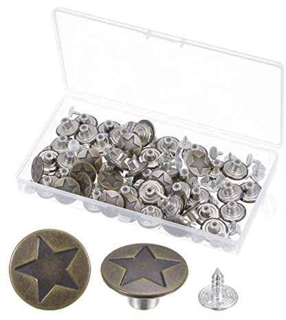 HARFINGTON 50 Sets Button Pins for Jeans, 17mm No-Sew Removable Instant Adjustable Replacement Metal Star Denim Jeans Buttons Pins Tightener for Pants Bags Hats, Bronze