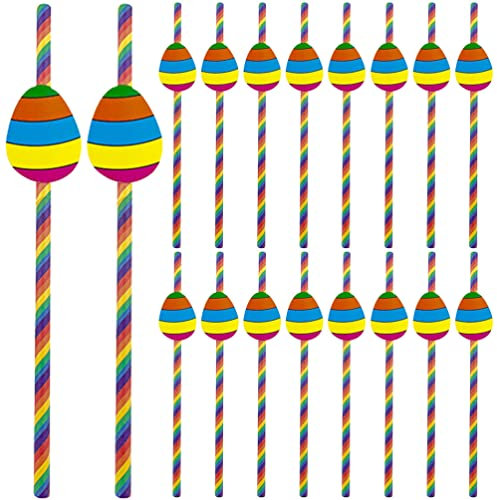 Amosfun 80pcs Easter Egg Pattern Rainbow Colors Paper Straws Party Supplies for Easter Decoration Birthday Party Supplies Pastel Paper Straws for Drinks