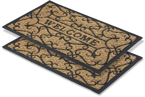 Astra Felpudo de Exterior Antideslizante Resistente a la Intemperie - Coco Deluxe Felpudo de Entrada de Caucho y Fibras de Coco Antibacteriano - atrapa Suciedad 45x75 cm Set de 2 Relief Welcome | Coco Deluxe - Felpudo antideslizante para exteriores, resistente a la intemperie, fibra de coco antibacteriana