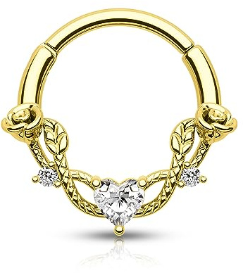 CM Crareesi Mania Piercing septum rose 16 g Anneau segmenté articulé en acier inoxydable 316L Daith Clicker Cœur CZ Septum Daith Helix Piercing de nez Bijoux, Petit, Acier inoxydable