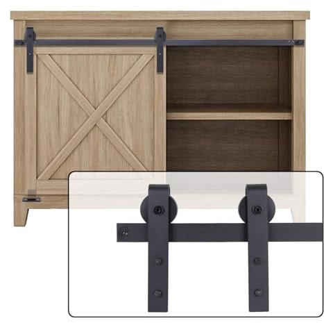 EGTink Mini Juego de Herrajes para Puertas Correderas,Kit de Accesorios para Puerta de Granero para Armario,Granero,Gabinetes,Soporte de TV,Acero al Carbono Guía(90CM/2,9FT puerta única)