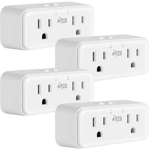 KMC Smart Plug Duo 4-Pack, 2-Outlet Wall Plug Extender, Smart Outlet Splitter for Smart Home, Compatible with Google & Alexa, No Hub Required, WiFi Outlet, White