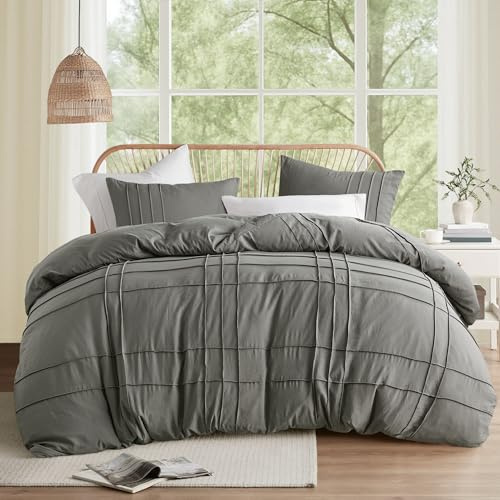 Comfort Spaces Porter Soft King Duvet Cover Set, Grey, 3 Piece