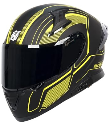 HAX Full Face Motorcycle Helmet with Dual Rear Wing and Pinlock Ready DOT Approved - Lightweight and Durable Motorbike Street Bike Helmet for Adults (Impulse Blade Yellow,XL)