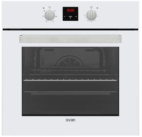 Svan Horno Multifunción con Ventilador Cristal blanco SHM6700DCB. Capacidad 69 Litros, 2300W, 6 Programas, Interior Esmaltado, Fácil Limpieza, Display LED Manual, Eficiencia Energética Clase A